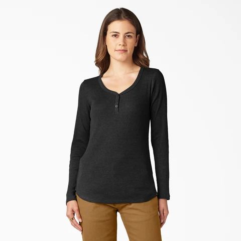 POLO HENLEY DICKIES MANGA LARGA MUJER - NEGRO