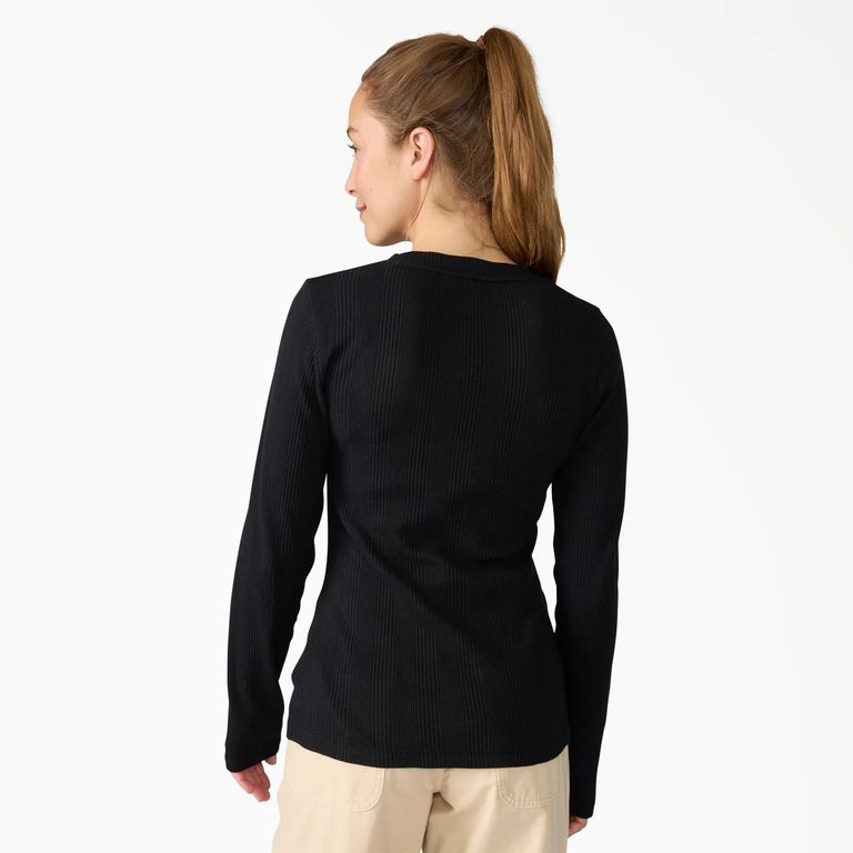 POLO HENLEY DICKIES MANGA LARGA MUJER - NEGRO
