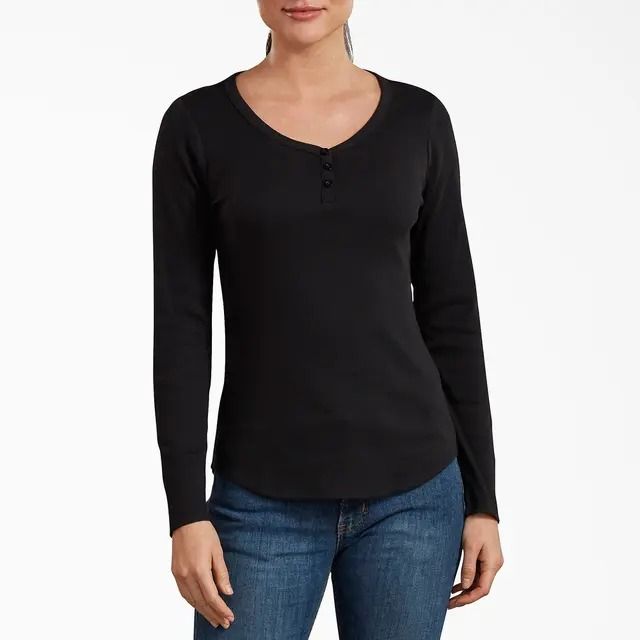 POLO HENLEY DICKIES MANGA LARGA MUJER - NEGRO