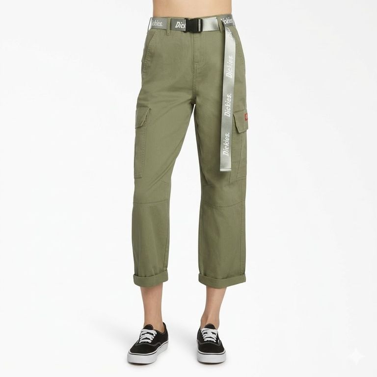 PANTALÓN CARGO CROP UTILITY CINTURON DICKIES MUJER OLIVO