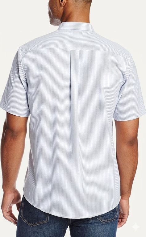 Camisa Oxford de manga corta con botones para hombre color azul con rayas blancas