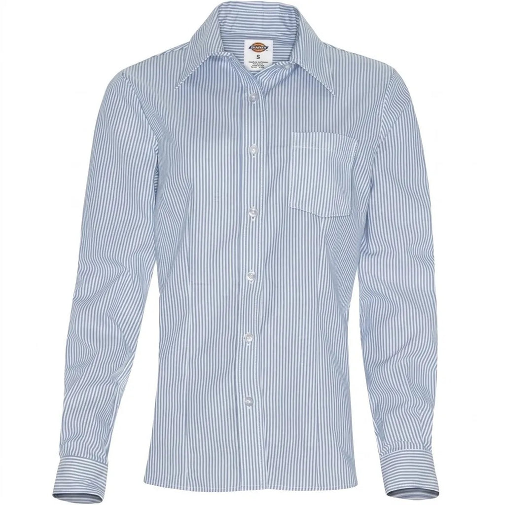 CAMISA DICKIES PARA MUJER MANGA LARGA OXFORD  RAYA AZUL BLANCA