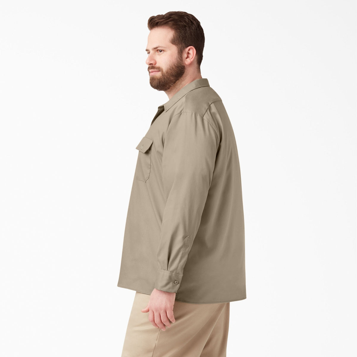 Camisa de trabajo Dickies de sarga flexible manga larga para hombre color arena del desierto