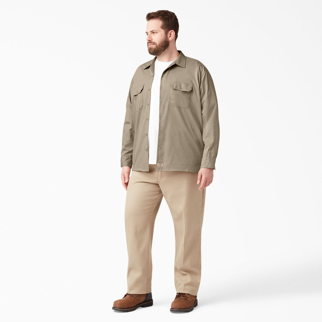 Camisa de trabajo Dickies de sarga flexible manga larga para hombre color arena del desierto