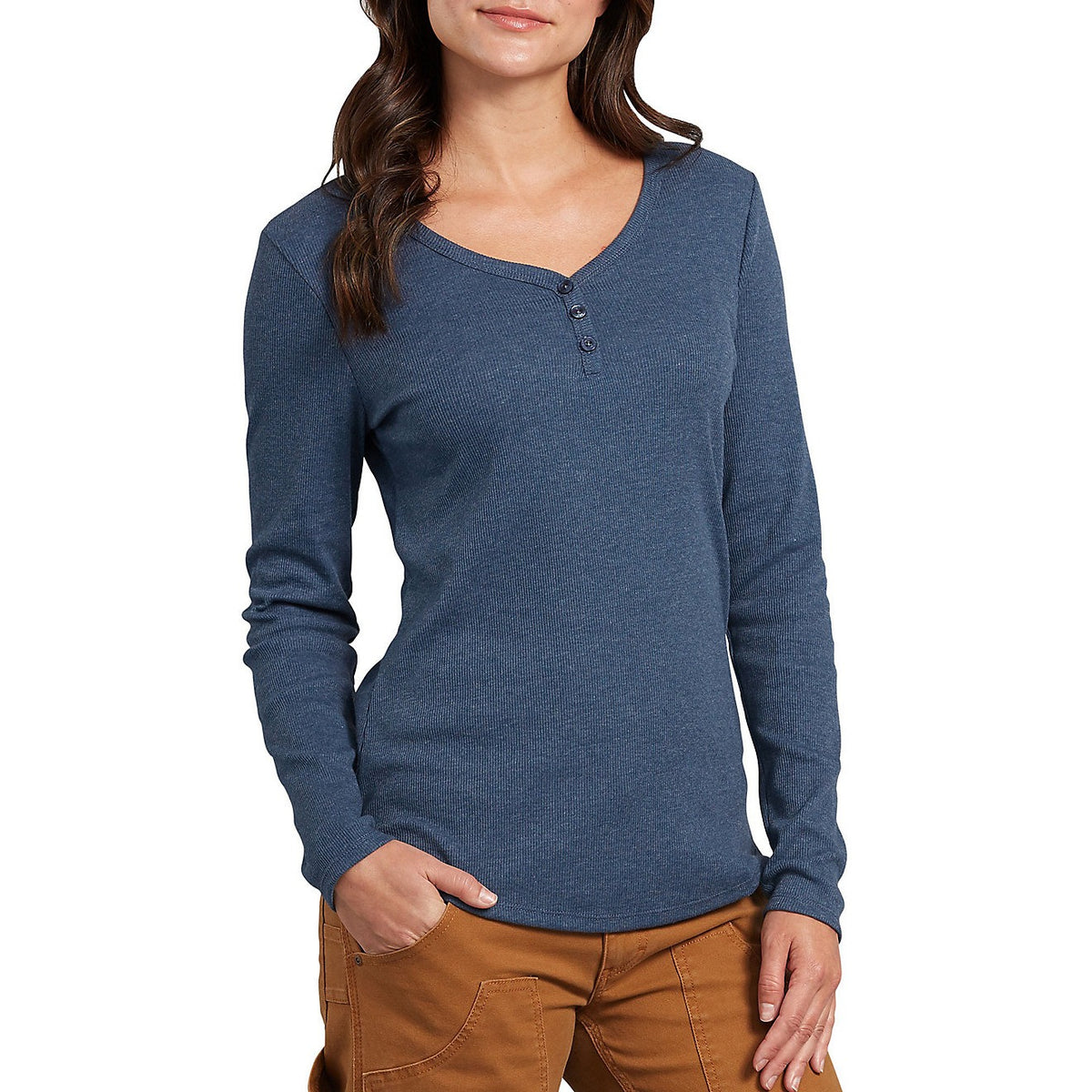 CAMISETA HENLEY DICKIES MANGA LARGA MUJER -AZUL DENIM OSCURO
