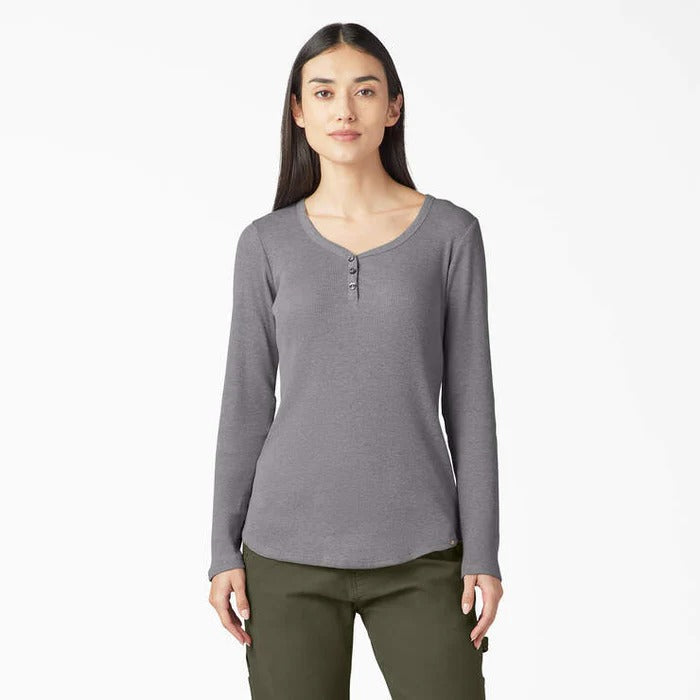 CAMISETA HENLEY DICKIES MANGA LARGA MUJER -GRIS GRAFITO