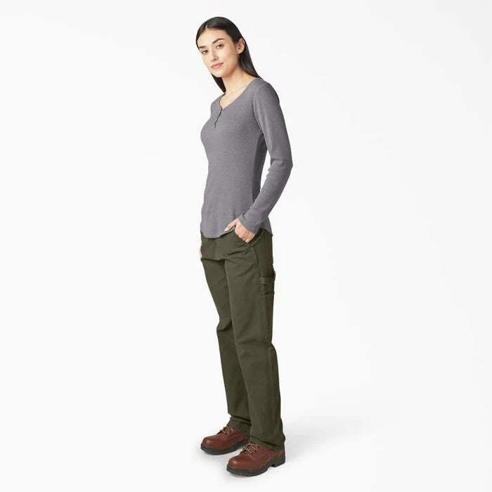 CAMISETA HENLEY DICKIES MANGA LARGA MUJER -GRIS GRAFITO