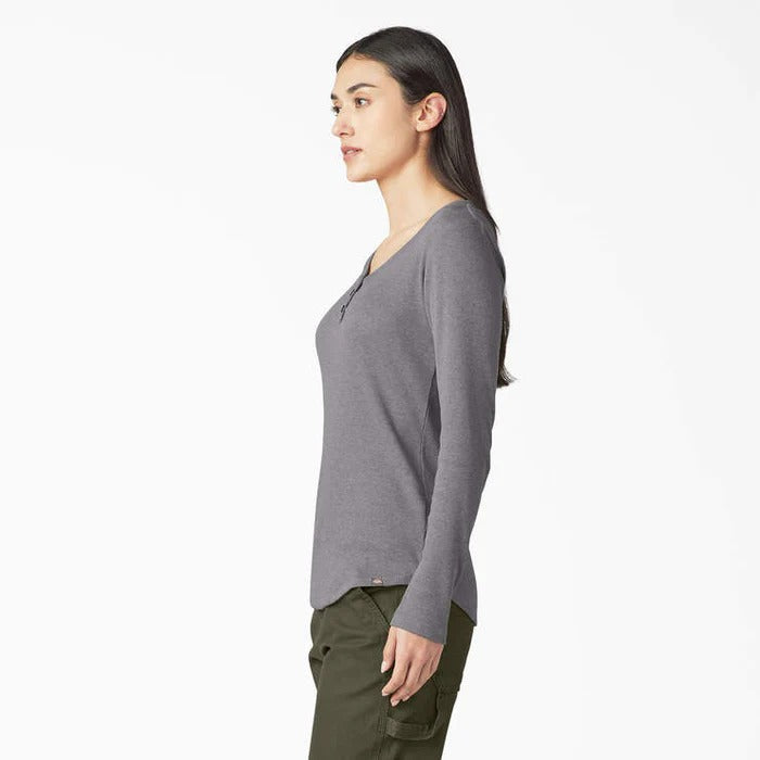 CAMISETA HENLEY DICKIES MANGA LARGA MUJER -GRIS GRAFITO